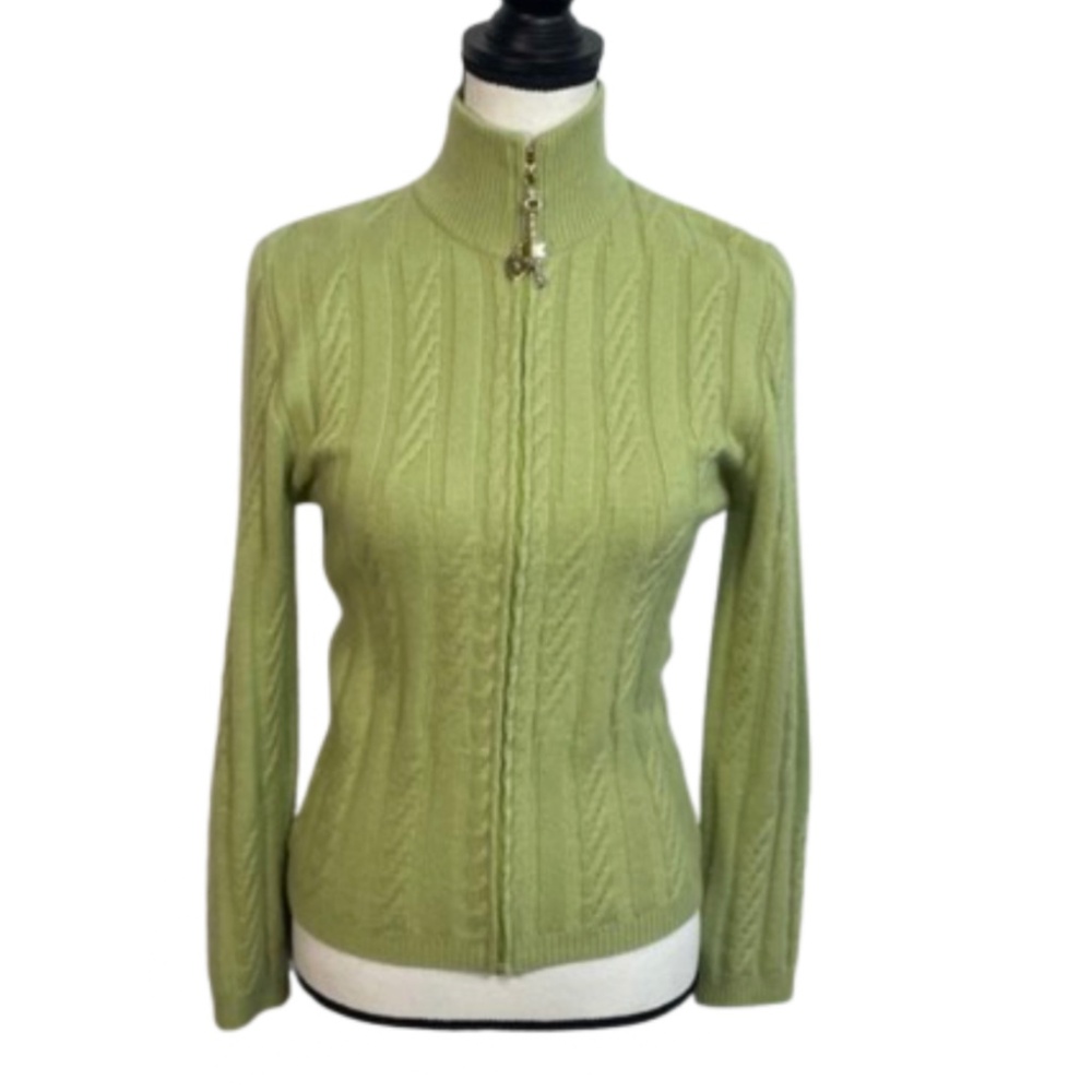 100% cashmere ST. JOHN Green cable Knit sweater - Picture 3 of 17